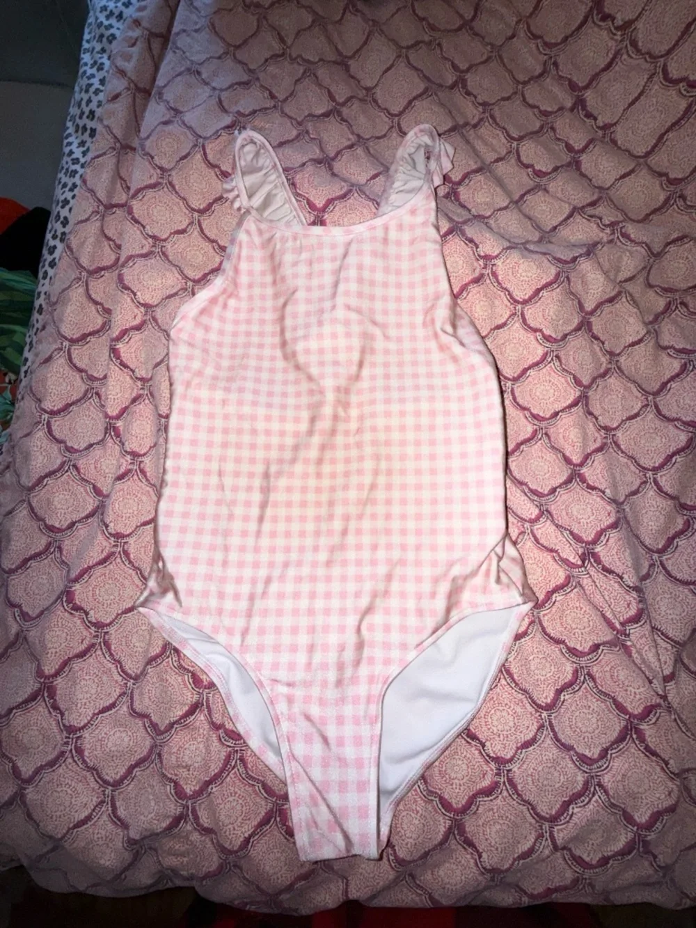 Polo Ralph lauren girls one piece swimsuit size 12 pink white gingham